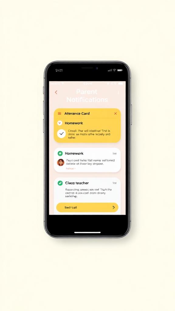 Parent app showing school notifications on a mobile phone